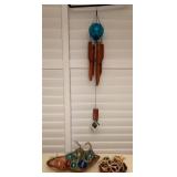 MFS056 Curio Glass Float Wind Chime, Curio Glass Floats & Carved Wooden Bowls