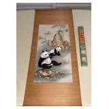 MFS112 Original Chinese Bamboo Scroll Painting Of Panda Bears