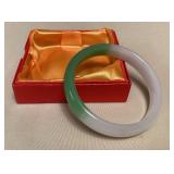 MFS125 Green & White Jade Bangle Bracelet New 