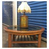 SAV001 Granite Top Wooden Coffee Table & Oriental Tin Lamp
