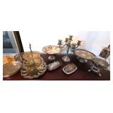 EAT043 - Assorted Vintage Silver-Plated Platters, Bowls, Tiered Dessert Trays & More
