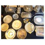EAT044 - Large Lot of Vintage Silver-Plate Platters and Serviceware 