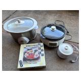 EAT087 2 Crock Pots 1 Mini Crock Pot And A sukiyaki nabe pot