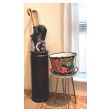 EAT126- Wooden Umbrella Stand, Umbrellas, & Mexican Flower Pot w/Stand