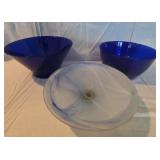 EAT187 - Vintage Cobalt Blue Bowls and Pedestal Bowl