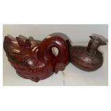 EAT290 Hand Carved Wooden Swan and Chicken
