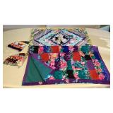 MMP014 Vintage Hawaiian Patchwork Quilt Blanket, Floor Mat & Pot Holders New