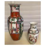 MMP031 Large Chinese Rose Medallion Porcelain Vase & Smaller Vase