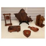 MMP048 Koa Wood Trinket Box & Clock Frame, Vintage Wooden Dachshund Bookend & More!