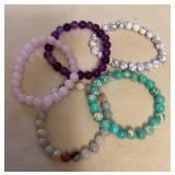 MMP071 Five Polished Stone Bead Stretch Bracelets New