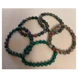MMP073 Five Polished Stone Bead Stretch Bracelets New