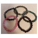 MMP074 Five Polished Stone Bead Stretch Bracelets New