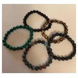 MMP075 Five Polished Stone Bead Stretch Bracelets New
