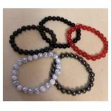 MMP076 Five Polished Stone Bead Stretch Bracelets New