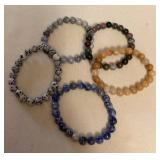 MMP077 Five Polished Stone Bead Stretch Bracelets New