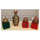 MMP111 Chinese Cloisonné Christmas Vase & Ornaments 
