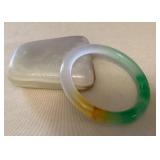 MMP118 Green, White & Brown Jade Bangle Bracelet New