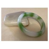 MMP136 Green & White Jade Bangle Bracelet New