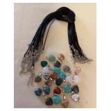 MMP140 Twenty-Five Polished Stone Heart Pendants & Black Cord Necklaces New