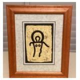 MMP144 Koa Veneer Framed Natural Fiber Hawaiian Petroglyph Woodblock Print