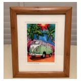 MMP147 Bamboo Framed Picture Of A VW Van By Holly Kitaura 