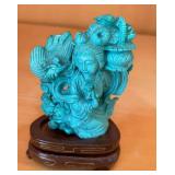 HKF044 - Chinese Turquoise Lady With Basket Figurine 