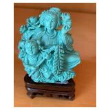 HKF045 - Chinese Turquoise Lady With Child Figurine 