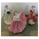 HKF046- Lot of 3 Royal Doulton Porcelain Figurines – Lily, Elaine, and Top O’ The Hill