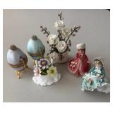 HKF058 - Multi-pairs of Fabergé-like eggs, Miniture bouqets & Dolls 