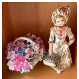 HKF082 - Vintage Ceramic Woman With Basket Of Flowers 