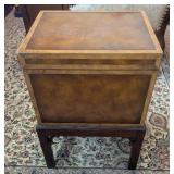 HKF148- Yew Wood Burl Chest On Mahogany Stand 