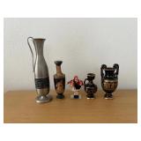 HKF149 Three Greek Vases With 1 Pewter Vase And 1 Greek Evzone