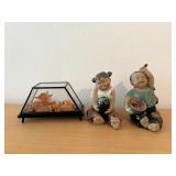HKF182 Two Chinese Mudmen Figurines With A Chinese Carving Diorama 