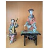 HKF203- Vintage Chinese Porcelain Calligraphy Women And Lute Player