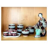 HKF211- Beautiful Japanese Tea Set With Japanese Porcelain Figure 