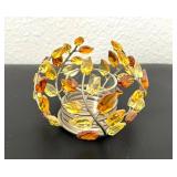 HKF256- Swarovski Crystal Collectibles- “Leaves” Tea Light Holder 