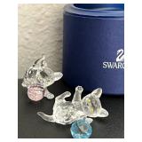 HKF259- Swarovski Crystal Collectibles- Set Of Two “Lying Kitten With Ball” 