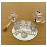 HKF302 - Swarovski Crystal Collectibles - “Mini Train Set”, “Little Snowman”, & “Snowlady With Purse