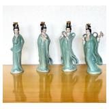 HKF311- Four Beautiful Vintage Chinese Porcelain "Lady-in-Garden" Figures
