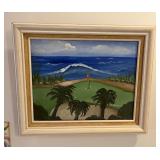 PPM022 Framed Original Painting Of A Golf Course By The Sea