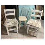 PPM023 Two White Wooden Chairs & A Stool