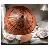 PPM132 Asian Umbrella, Fans & Wooden Scroll Box