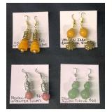 EHE128 - Myrna Lee Chang Jade, Yellow Jade, Lucite Amber, & Rhodanite Beaded Earrings 