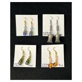 EHE142 - Myrna Lee Chang Crystal Bead, Rose Quartz, Vintage Silver, & Hand Made Glass Earrings