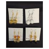 EHE155 Myrna Lee Chang Carnelian Vintage Bead, Black Crystal, White Onyx, Vintage Bead Earrings