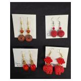 EHE163 Myrna Lee Chang Wood and Sea Bamboo, Lucite, Cinabar, Sea bamboo coral Earrings 