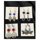 EHE184 - Myrna Lee Chang Pewter Silver Lotus, Shell, Butterfly, & Makau Hook Earrings