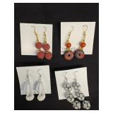 EHE186 Myrna Lee Chang Crystal, Wood, Lucite Crown Flower, Peach Seed Earrings