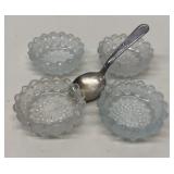 EHE321 - Set of Four Antique Open Top Cut Crystal Salt & Pepper Bowls with Spoon