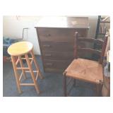 EFF046 Wood Dresser, Stool & Ladder-back Chair With Woven Seat